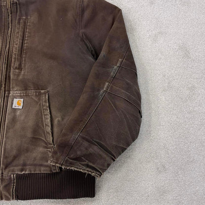 Faded brown Carhartt hooded active jacket 2XL canvas Full Swing work coat