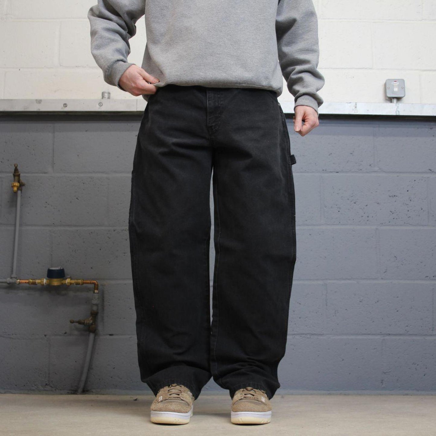 Vintage baggy Y2K Dickies carpenter jeans black Loose canvas workwear skater style cargos utility