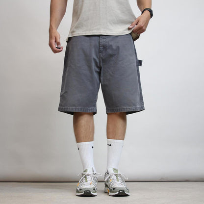 Mens baggy Wrangler carpenter jorts W38 grey loose canvas cargo skater style shorts