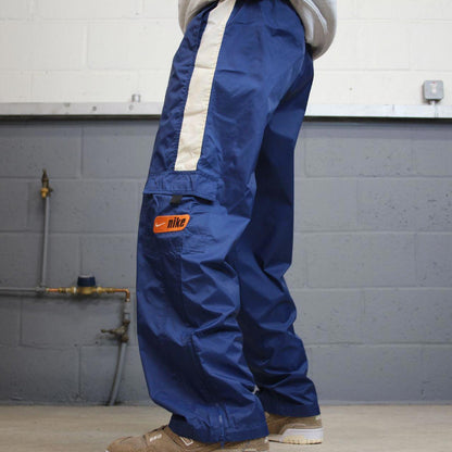 Vintage y2k Nike tracksuit bottoms navy blue Loose unlined embroidered box logo stripe track pants