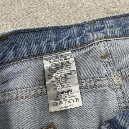 Carhartt denim shorts y2k faded blue Loose skater style work jorts