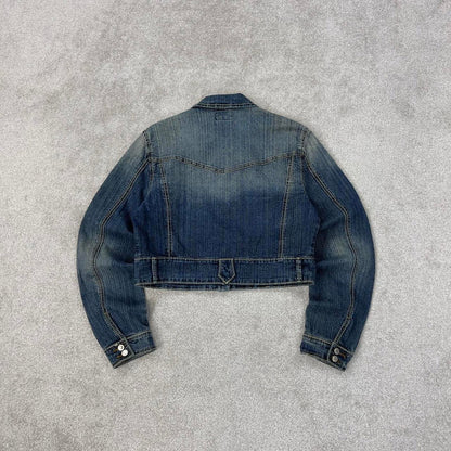 Elite Jeans denim jacket 2X women's blue western Cinch denim cowgirl cropped jacket