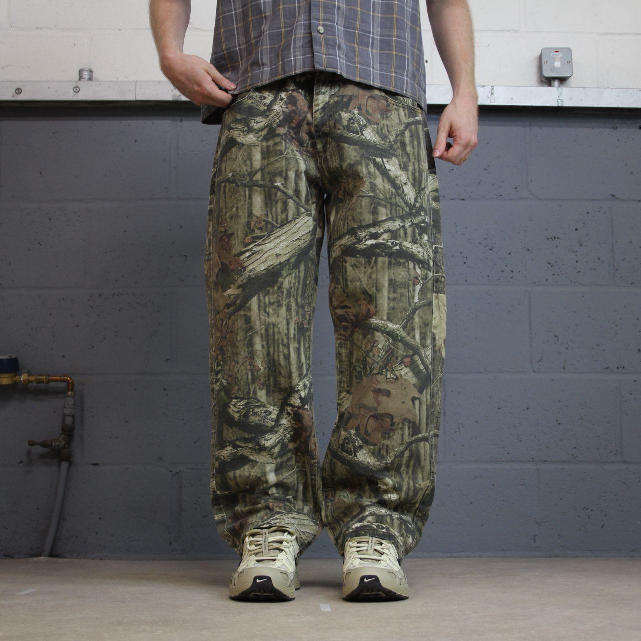 Vintage mossy oak realtree style camo pants khaki Loose straight leg tree camouflage trousers