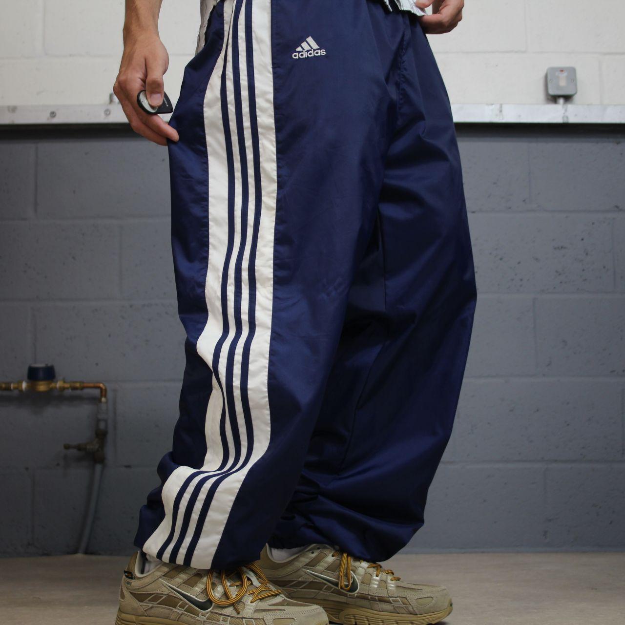 Vintage Adidas Team tracksuit bottoms navy Loose baggy y2k embroidered lined side stripe track pants