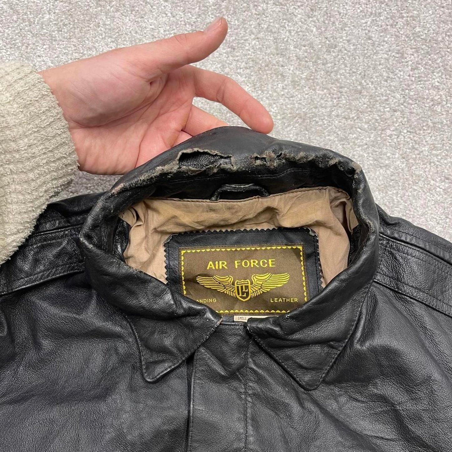 Vintage leather flight aviator bomber jacket black Air Force boxy genuine leather flight coat