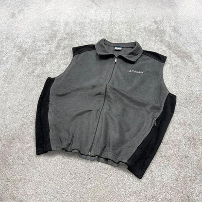 Grey Columbia technical fleece gilet XXL full zip up y2k style autumn 2 tone