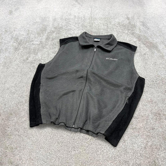 Grey Columbia technical fleece gilet XXL full zip up y2k style autumn 2 tone