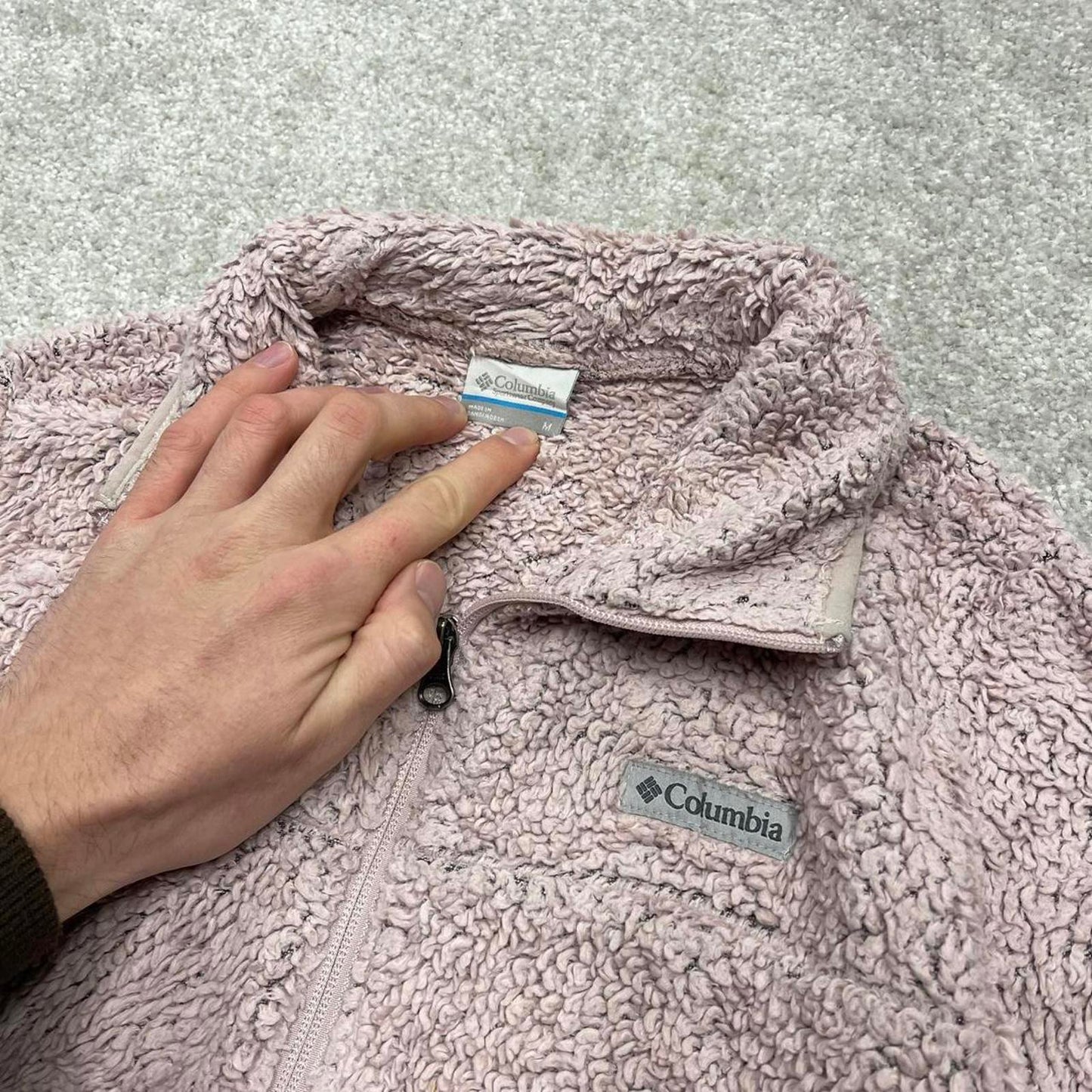 00s Columbia technical fleece M women's pink full zip up teddy bear y2k style autumn