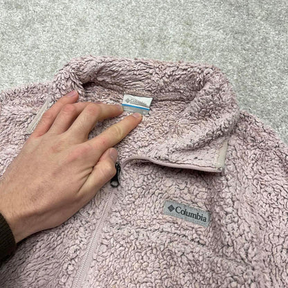 00s Columbia technical fleece M women's pink full zip up teddy bear y2k style autumn