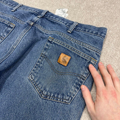Vintage baggy Y2K Carhartt denim jeans blue Loose relaxed fit flannel lined skate style work pants