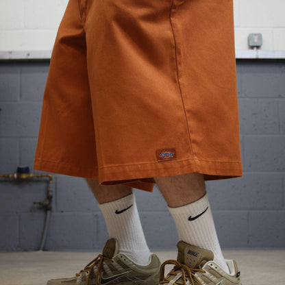 Orange baggy Dickies carpenter chino shorts Chino style skater shorts long wide leg festival