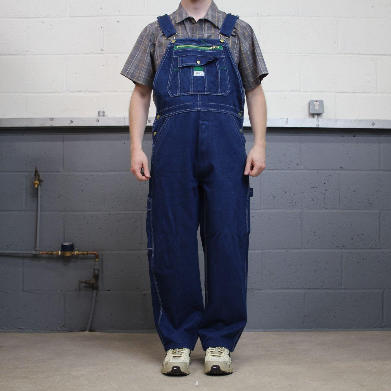 Liberty baggy dungarees denim overalls navy blue Vintage workwear bib & brace utility