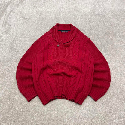00s Nautica cable knit sweater jumper embroidered XL men's red knitted pull over y2k 90s style