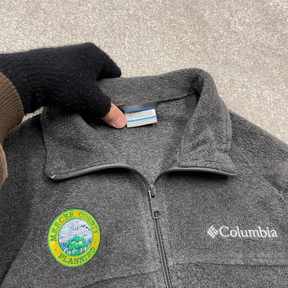 00s Columbia technical fleece M men's grey full zip up y2k style autumn adjustable waist