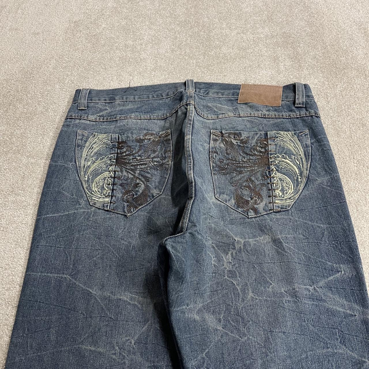 Phat Classic embroidered jeans loose washed blue denim Y2K Phat Farm loose surf style pants