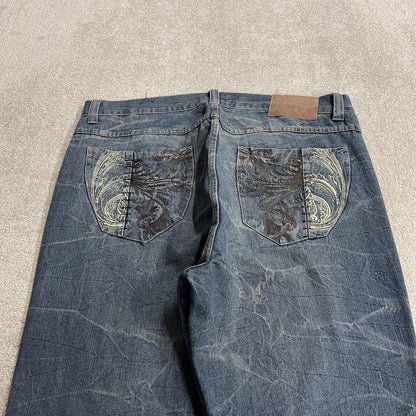Phat Classic embroidered jeans loose washed blue denim Y2K Phat Farm loose surf style pants
