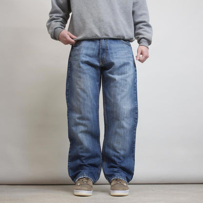 Blue embroidered jeans W36 L32 loose embroidered smoke rise jeans