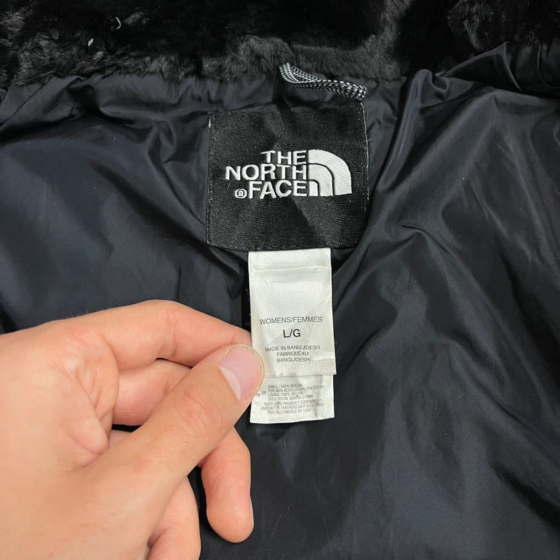 North face 550 puffer jacket women’s black fur hood winter TNF down coat
