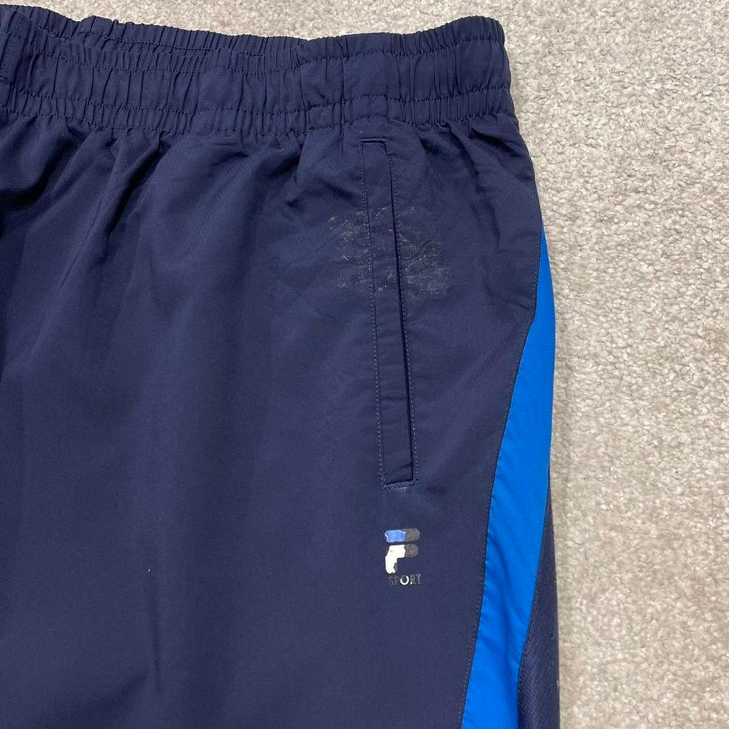 Baggy Fila trackies XXL navy loose Y2K style foaty joggers print logo