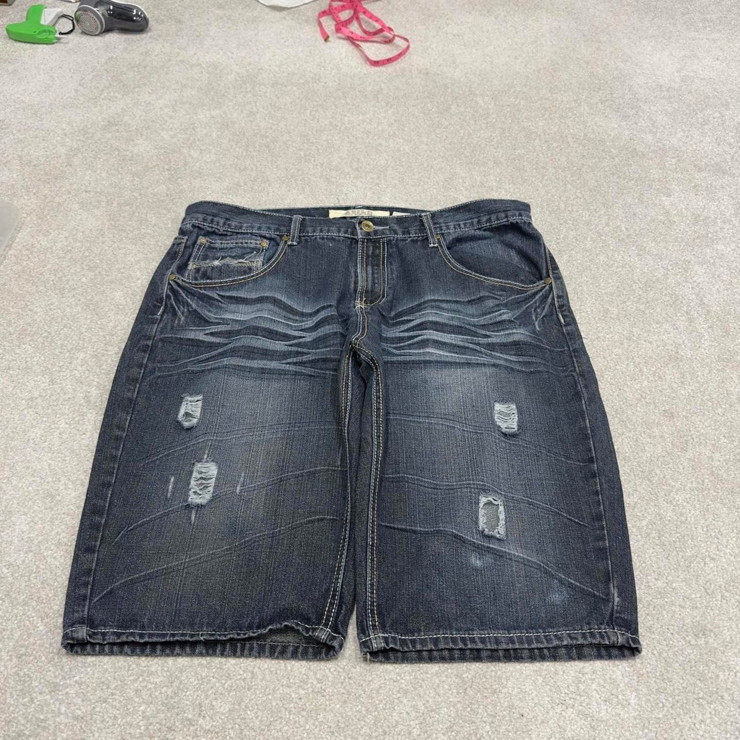 Vintage Y2k denim shorts skater style blue Agile long loose leg denim summer festival jorts