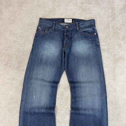 Blue Energie jeans W34L34 loose bootcut y2k 00s style jeans embroidered stitch detail