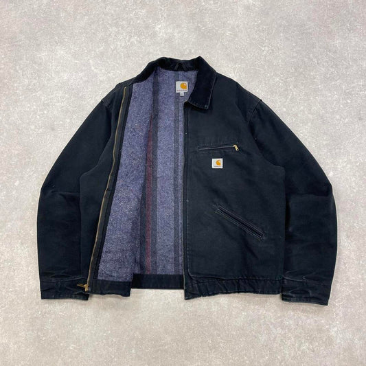 Vintage black Carhartt Detroit jacket XL blanket lined canvas American USA boxy workwear cord collar