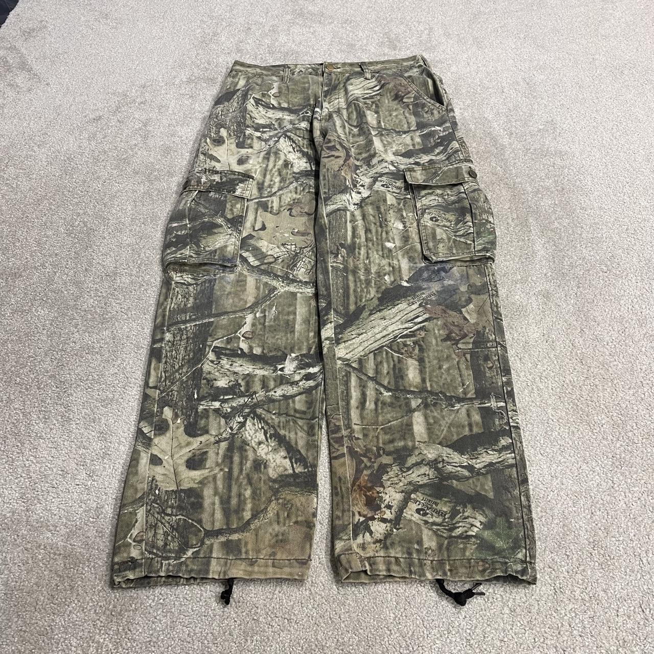 Mossy Oak baggy camo cargo pants Y2K W32L32 khaki Wide leg camouflage loose hunting utility trousers