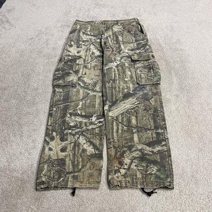 Mossy Oak baggy camo cargo pants Y2K W32L32 khaki Wide leg camouflage loose hunting utility trousers