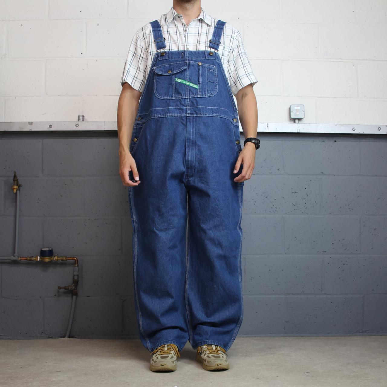 Vintage y2k denim dungarees loose fit blue Key workwear bib & brace overalls utility