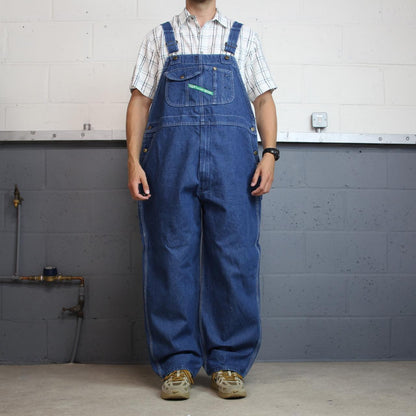 Vintage y2k denim dungarees loose fit blue Key workwear bib & brace overalls utility