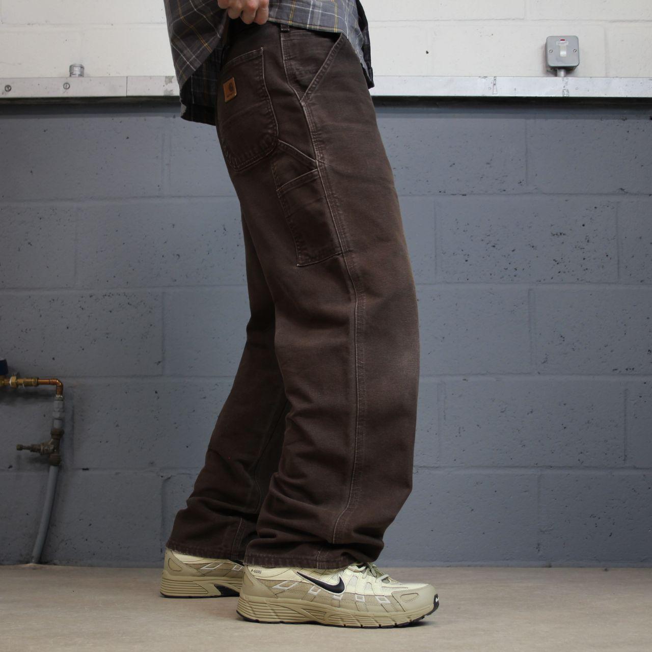 Brown baggy vintage Carhartt carpenter jeans y2k Loose leg canvas skater style workwear