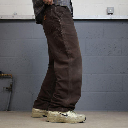 Brown baggy vintage Carhartt carpenter jeans y2k Loose leg canvas skater style workwear