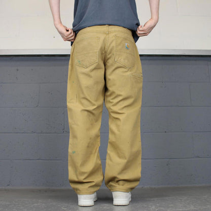 00s Carhartt carpenter trousers W34L30 tan relaxed fit skate style work pants workwear cargos