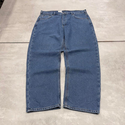 Blue Carhartt jeans W38L30 vintage 90s style skater relaxed fit flannel lined pants