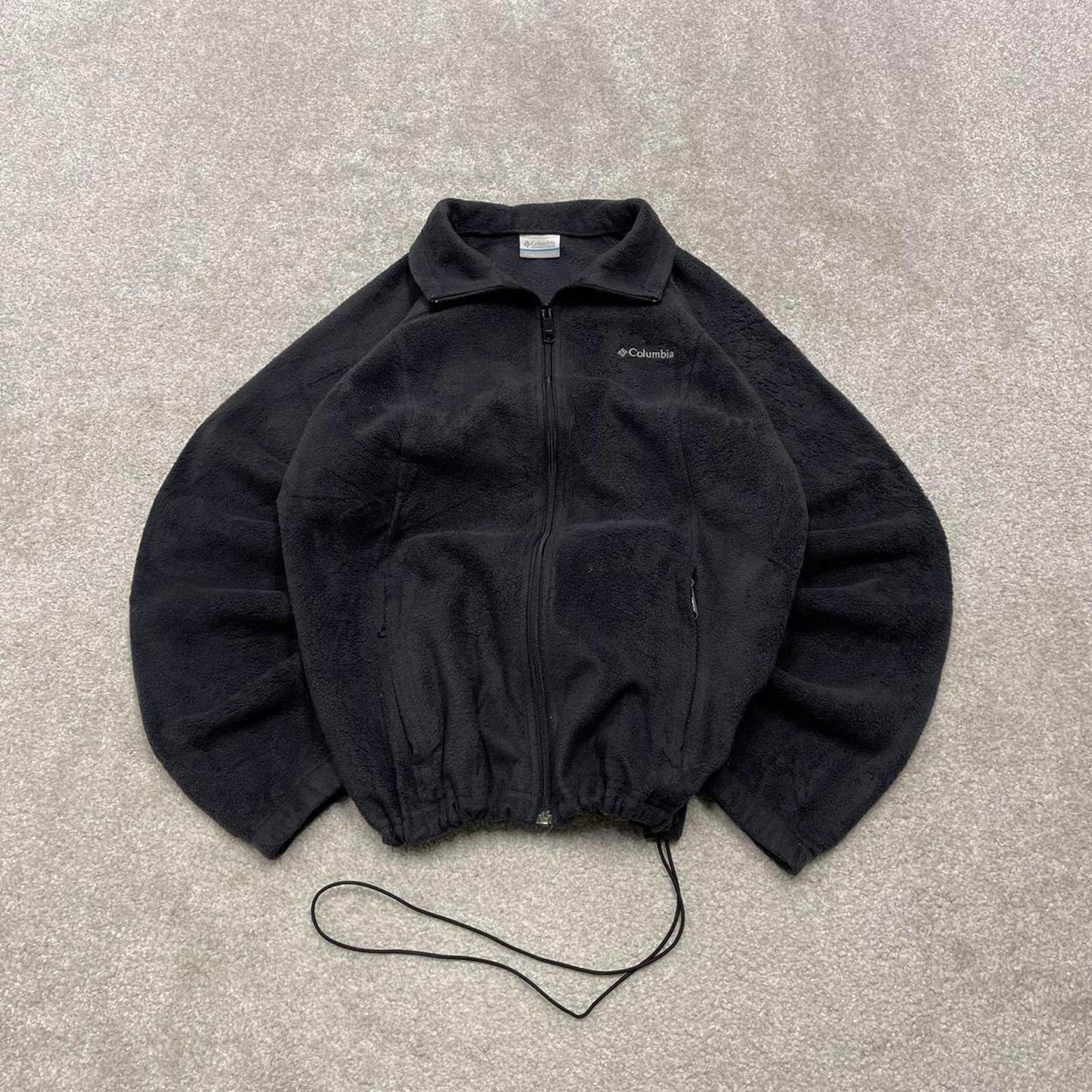 00s Columbia technical fleece L women's black full zip up y2k style autumn adjustable waist