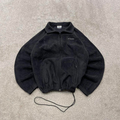 00s Columbia technical fleece L women's black full zip up y2k style autumn adjustable waist