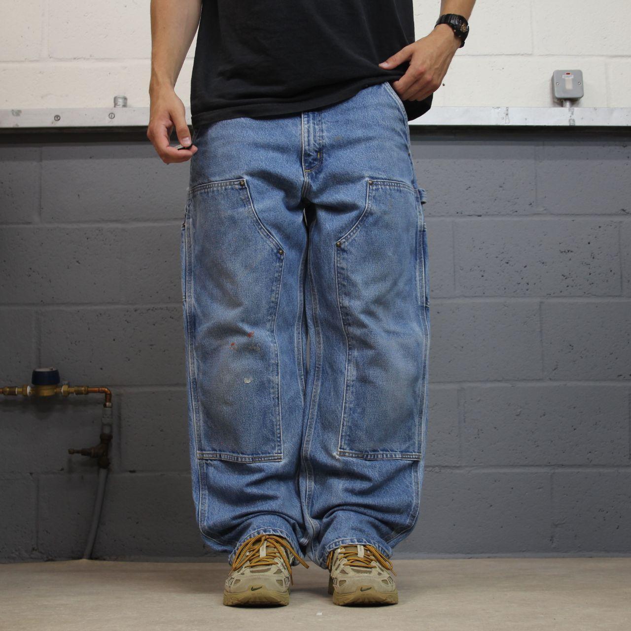 Carhartt double knee denim carpenter jeans blue Loose fit 100% cotton thick skater pants