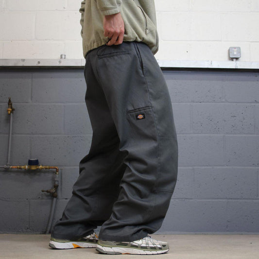 Y2k baggy fit Dickies double knee work pants grey Loose wide-leg chino style skate trousers