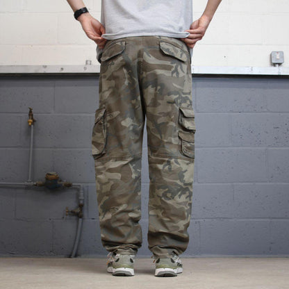 Camo Wrangler cargo pants W40L32 khaki forest camouflage straight y2k style cargo trousers