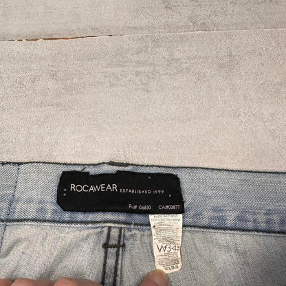 Mens Rocawear jeans W34 L32 loose blue y2k embroidered design jeans