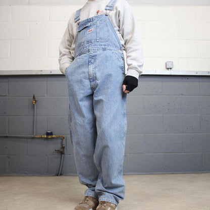 Vintage y2k baggy denim Dungarees loose leg blue Ikeda workwear bib & brace overalls utility