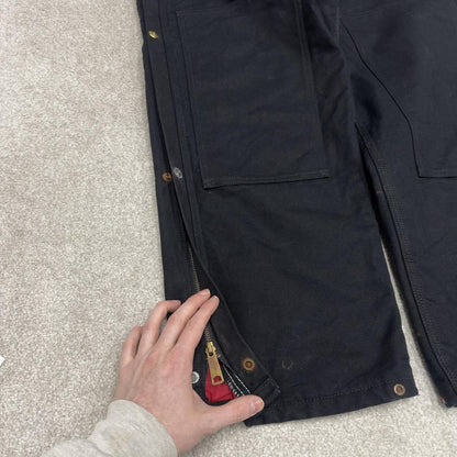 Vintage baggy Carhartt dungarees wide leg black Canvas quilt lined bib & brace overalls