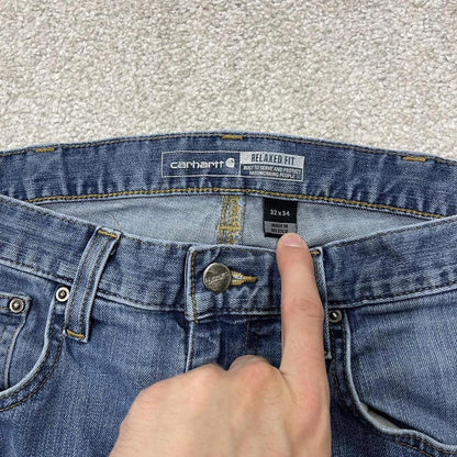 Carhartt work jeans relaxed fit blue Denim workwear pants white patch logo