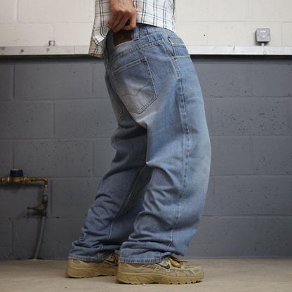 Y2K embroidered relaxed denim skate jeans W38L30 blue Royal Blue relaxed fit jeans