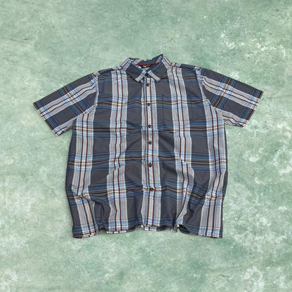 North Face checkered short sleeve shirt grey navy TNF Festival style surf check shirt