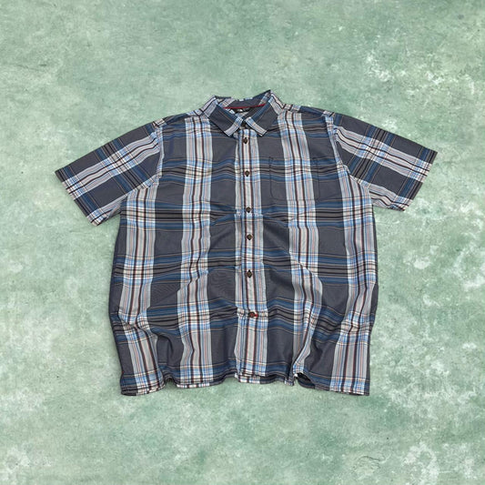 North Face checkered short sleeve shirt grey navy TNF Festival style surf check shirt
