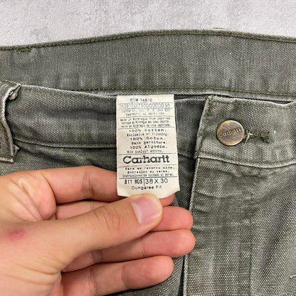 Green baggy Carhartt carpenter jeans W38 L30 wide leg canvas 90s style skater cargos
