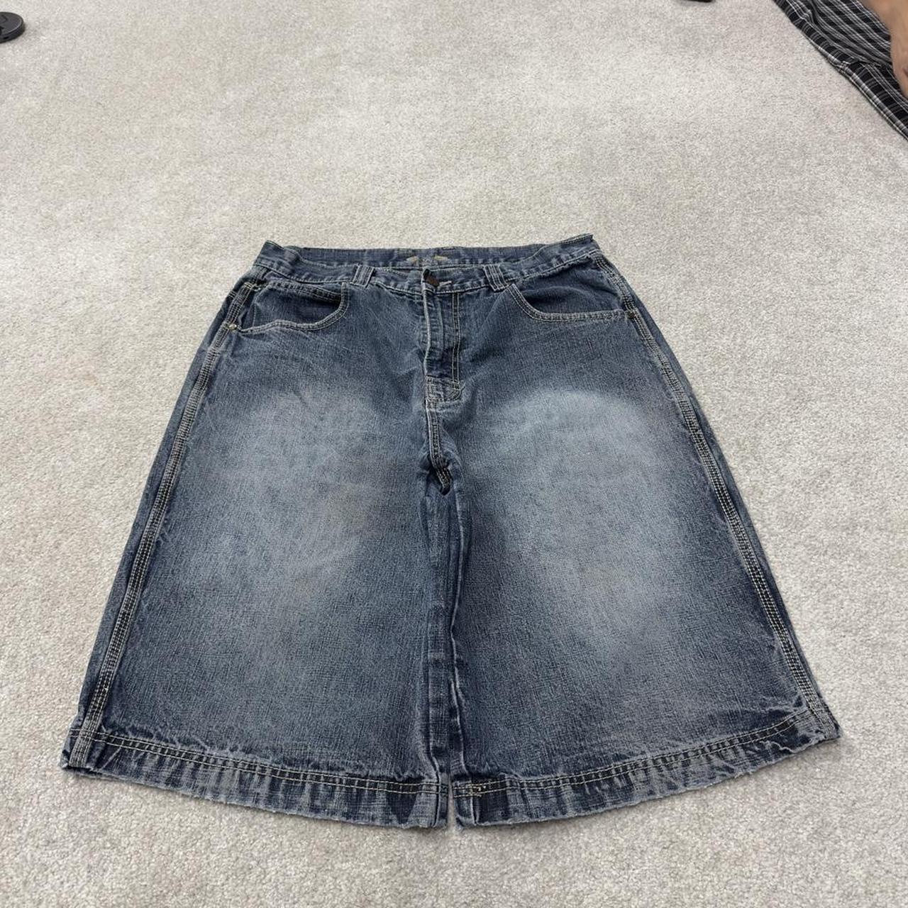 Baggy denim shorts y2k embroidered blue P.J. Mark skater style surf jorts