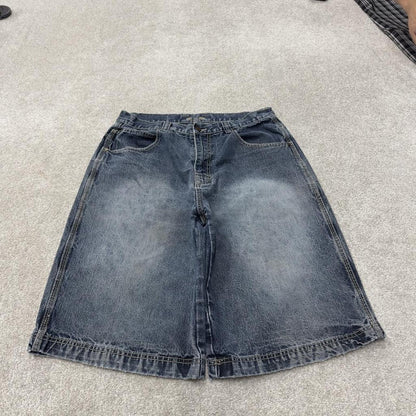 Baggy denim shorts y2k embroidered blue P.J. Mark skater style surf jorts