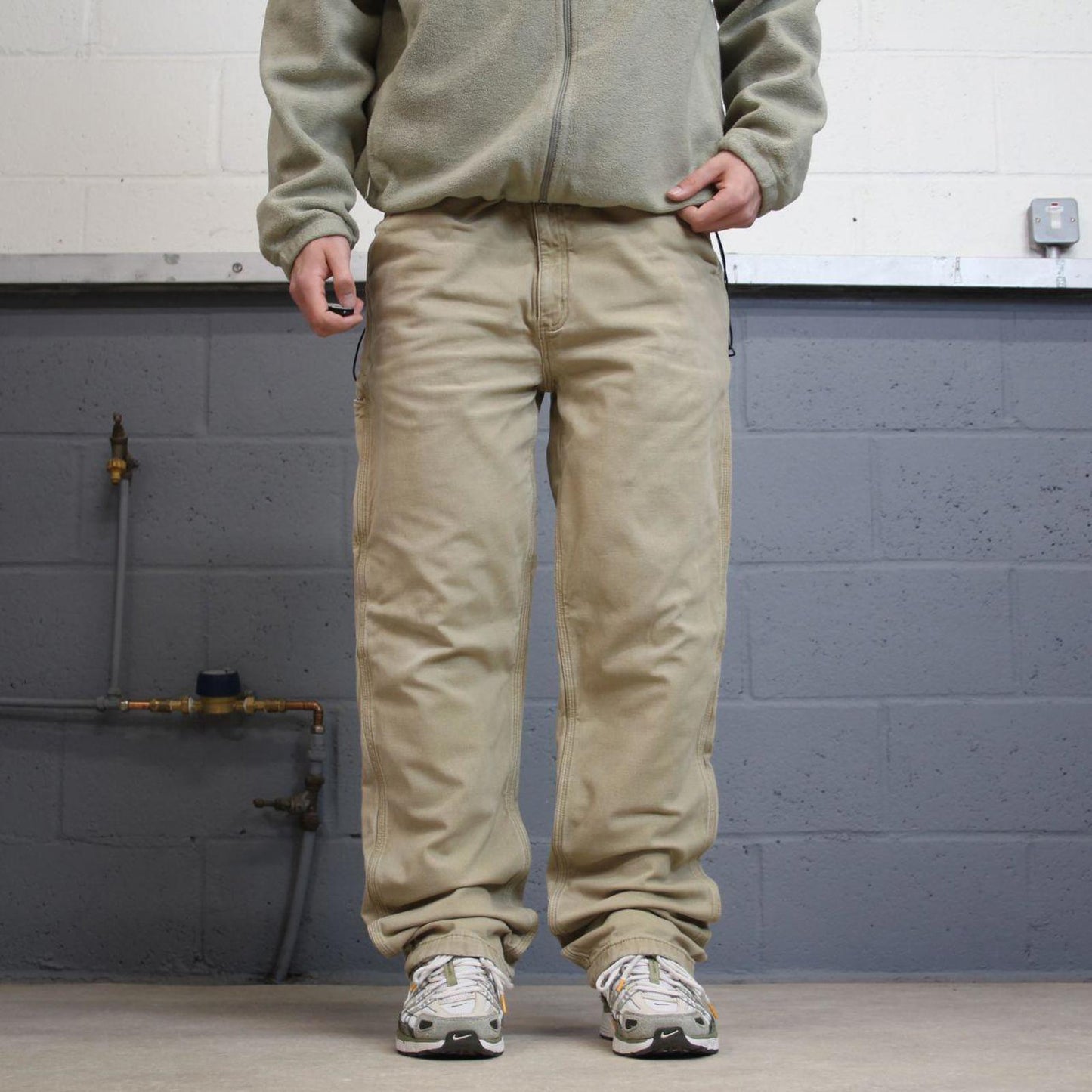 Vintage Y2K Carhartt carpenter jeans beige Relaxed fit fleece lined skate style workwear cargo pants